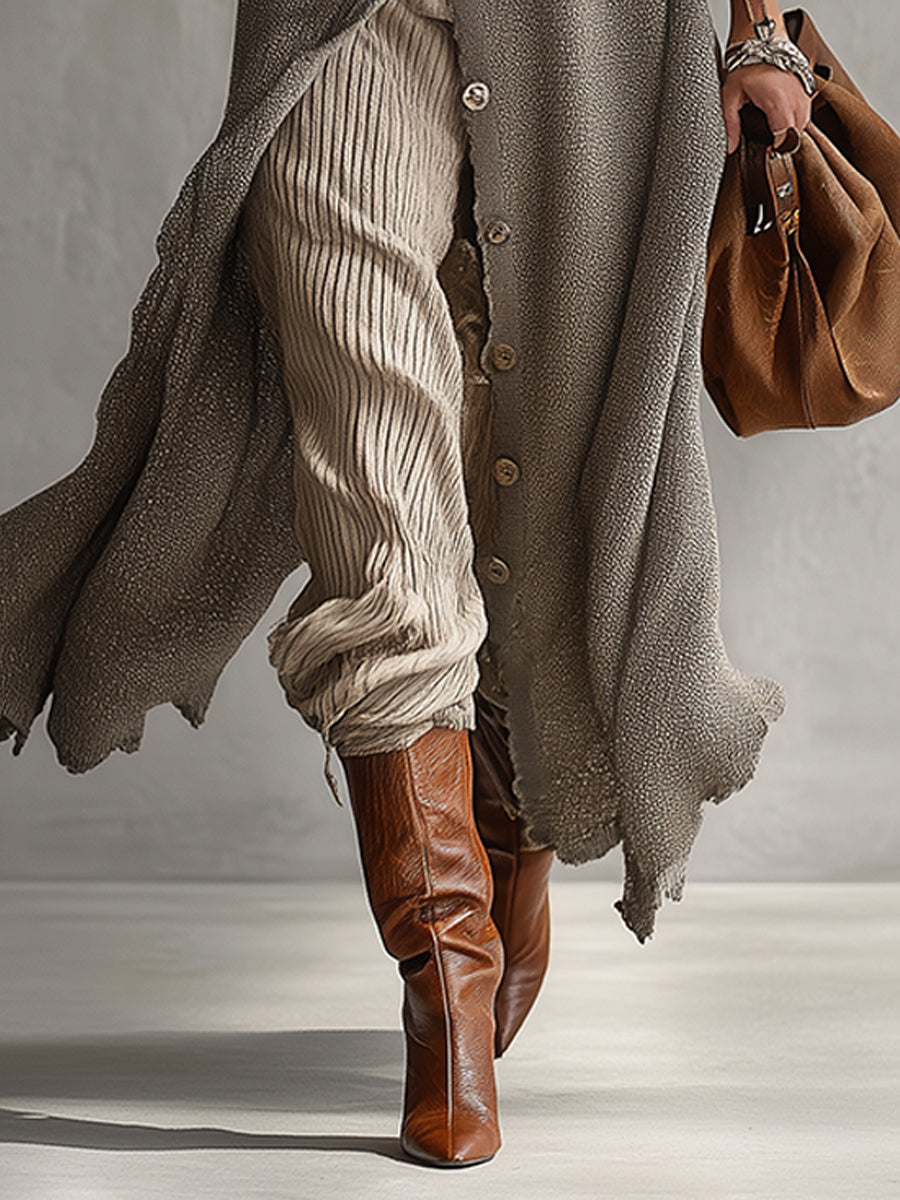 Gray Knitted Sleeveless Button Up Maxi Dress