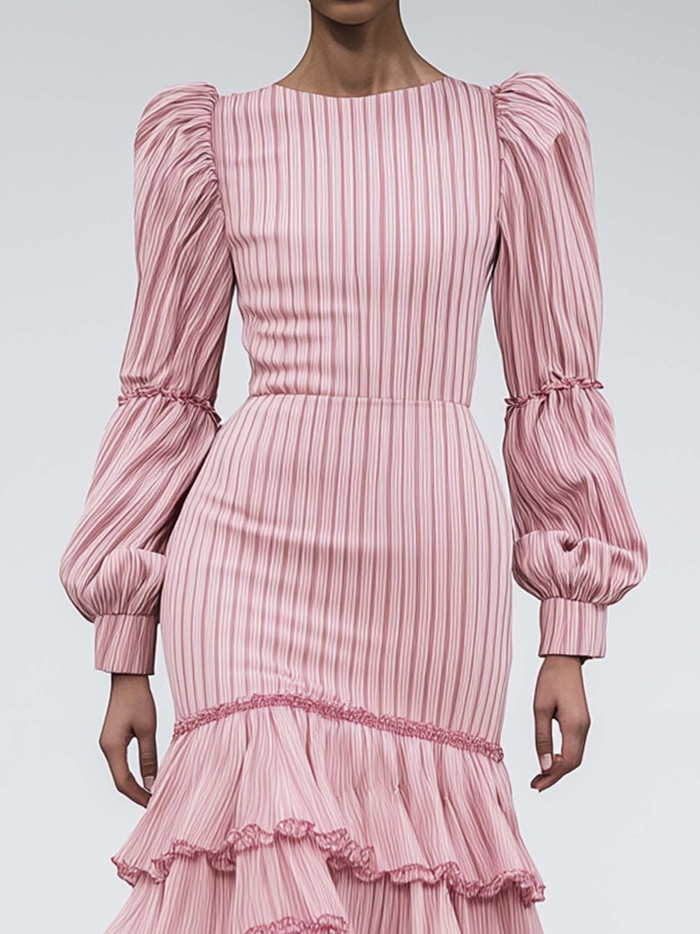 Pink Striped Midi Dress With Ruffles