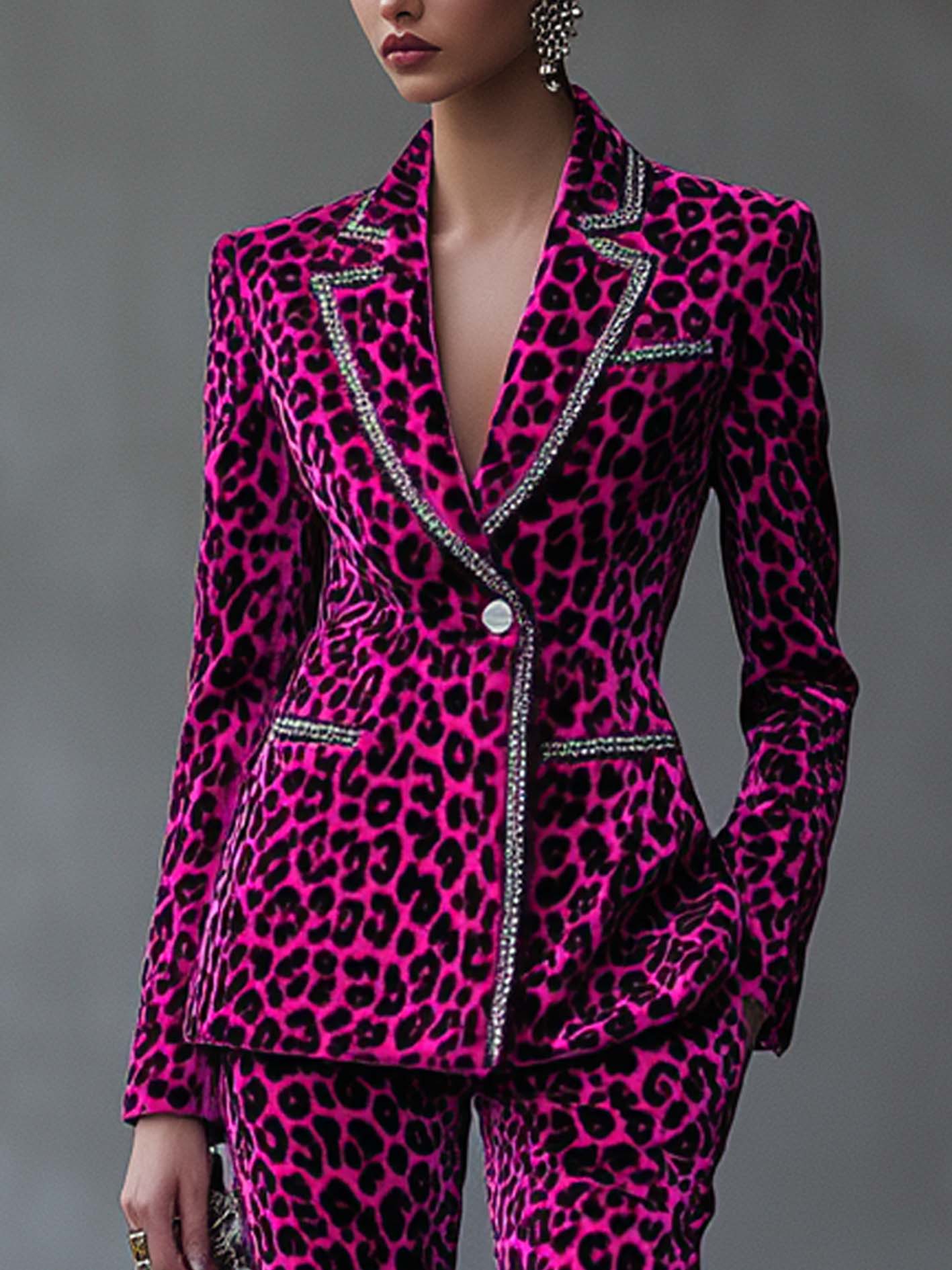 Plush Pink Velvet Suit With Black Velvet And Stylish Ribbon