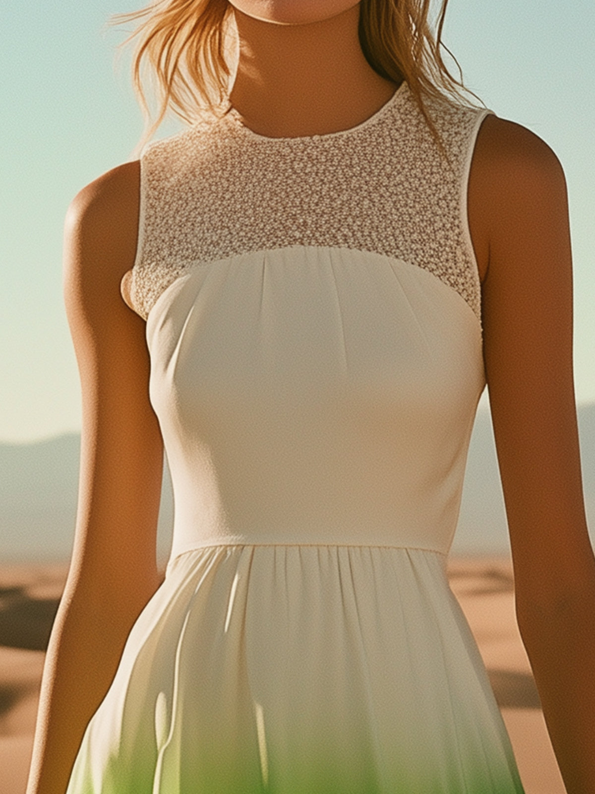 Ombre Satin Mini Dress With Lace Neckline