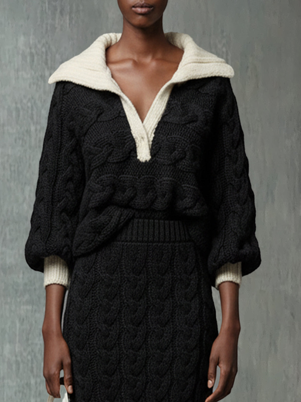 Black Sophisticated Cable Knit Set