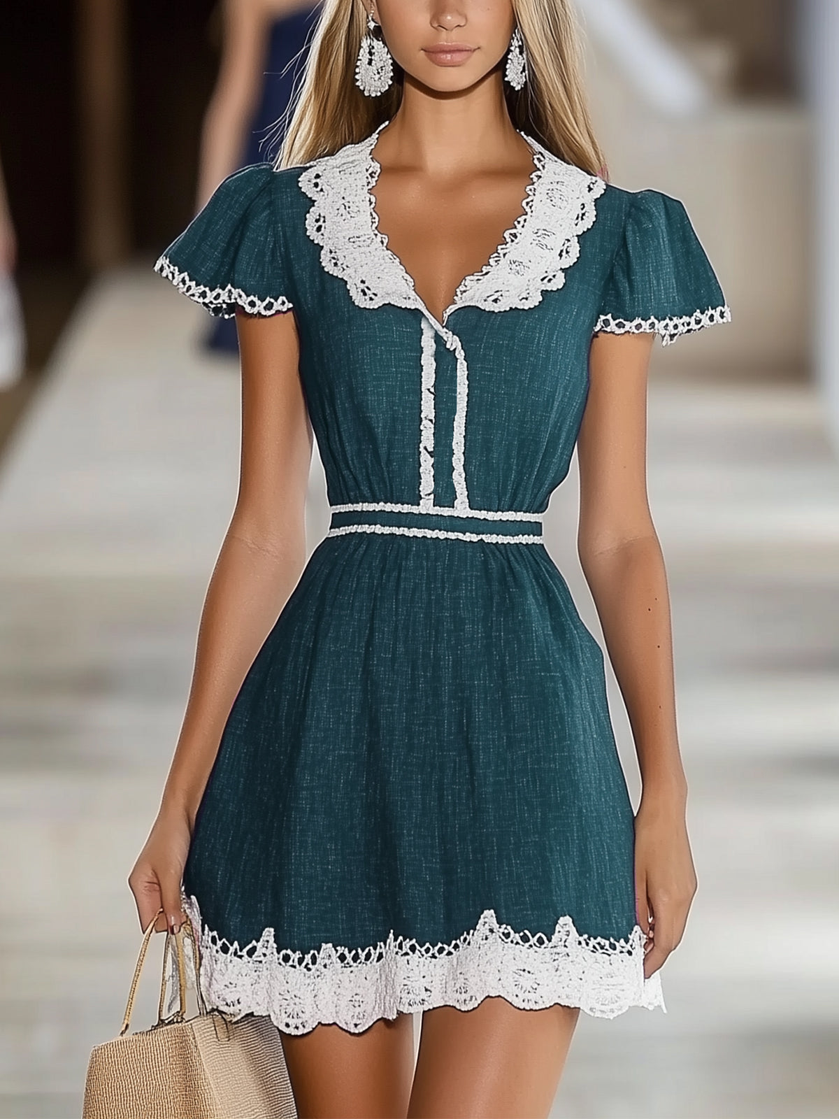 Cute Lace Lapel Casual Dress