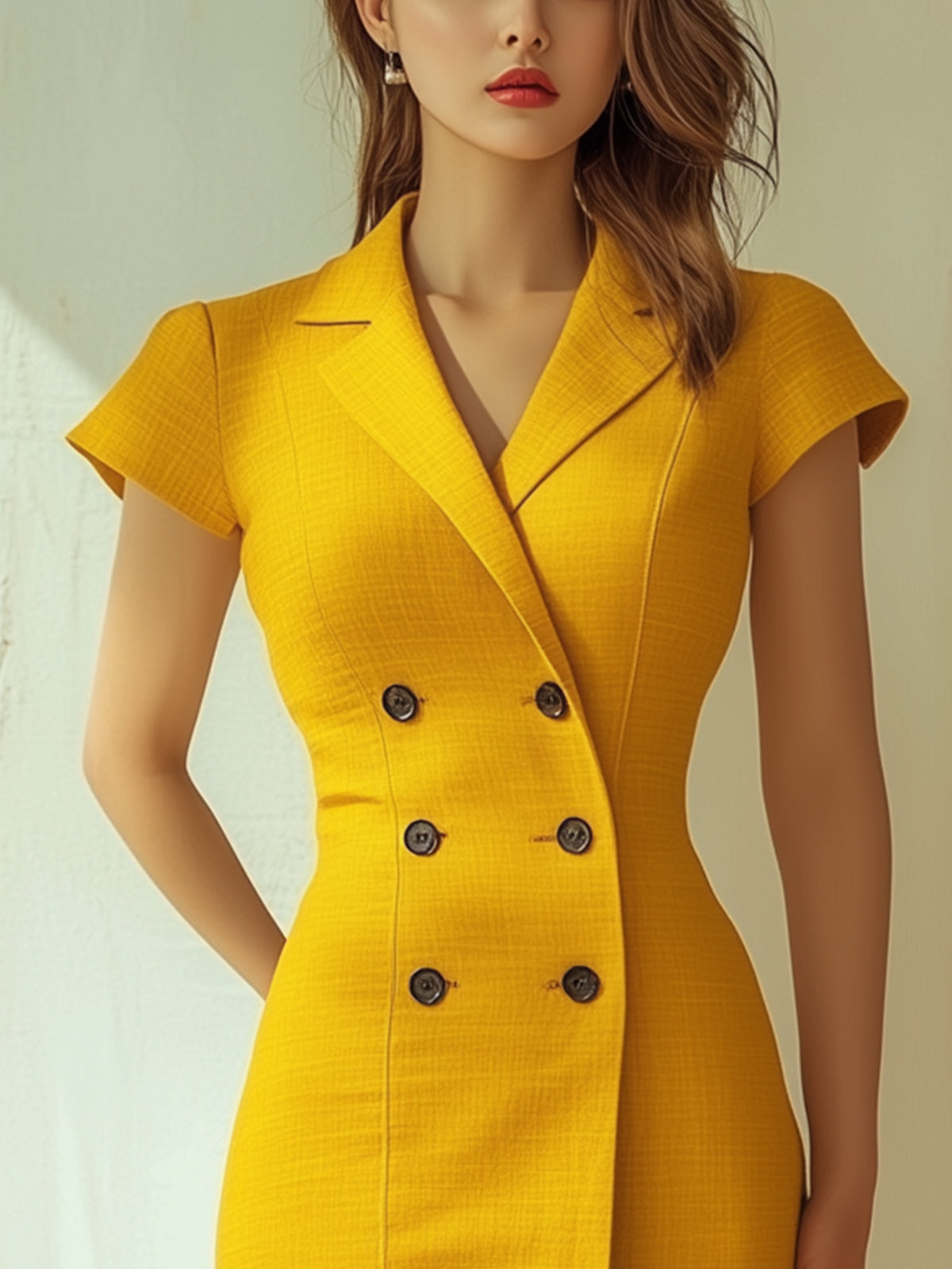 Linen Lapel Double Breasted Midi Dress