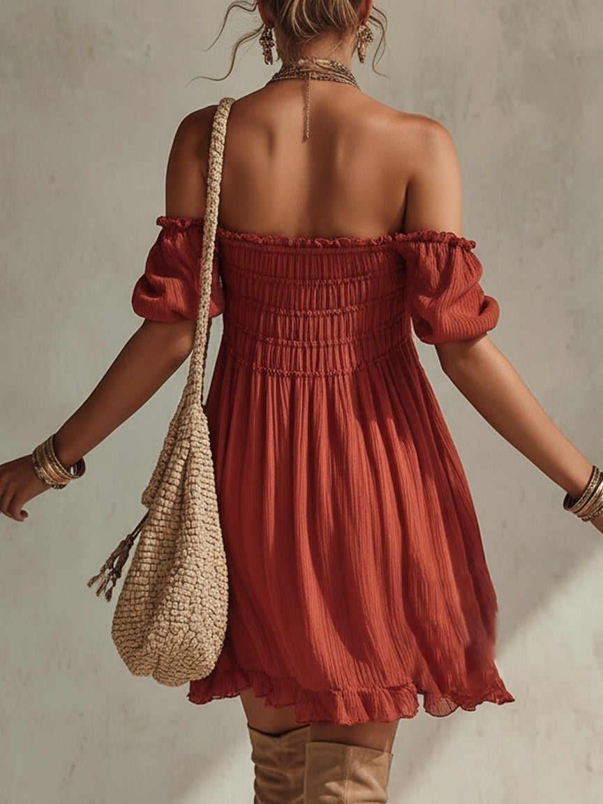 Vintage Red Chiffon Embroidered Mini Dress