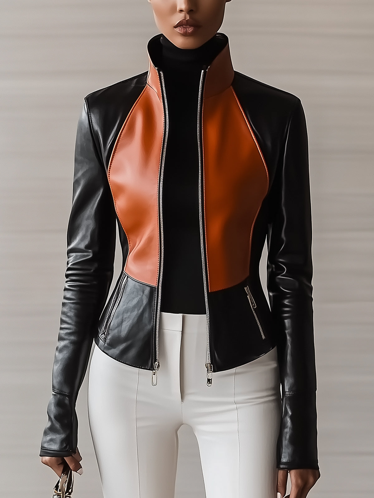 Contrast Panel Faux Leather Jacket