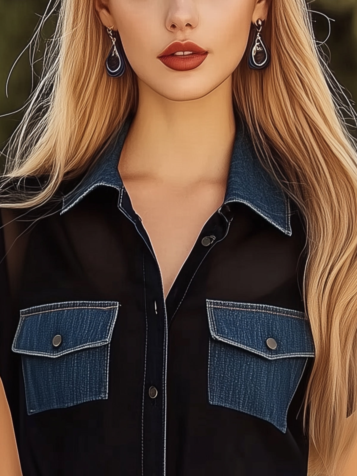 Collared Patchwork Pocket Shirt