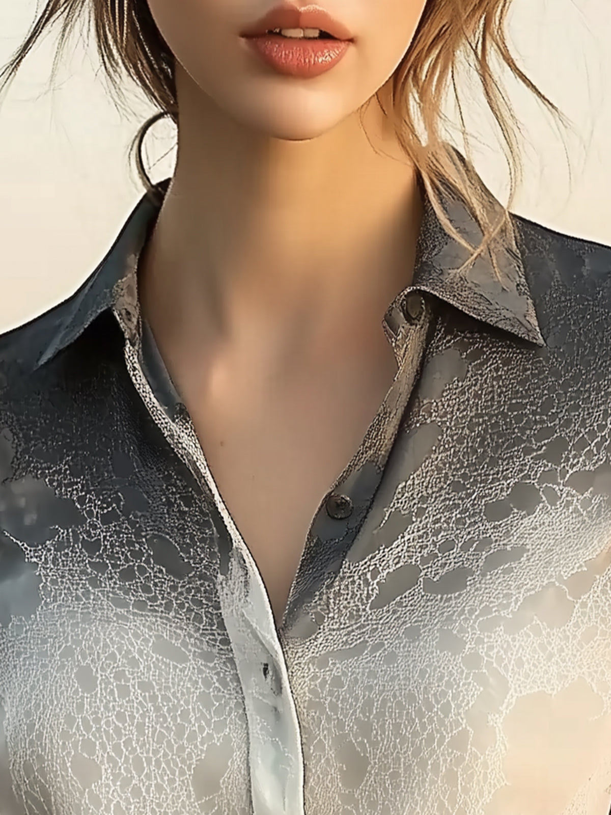 Ombre Print Chiffon Blouse With Half Sleeves