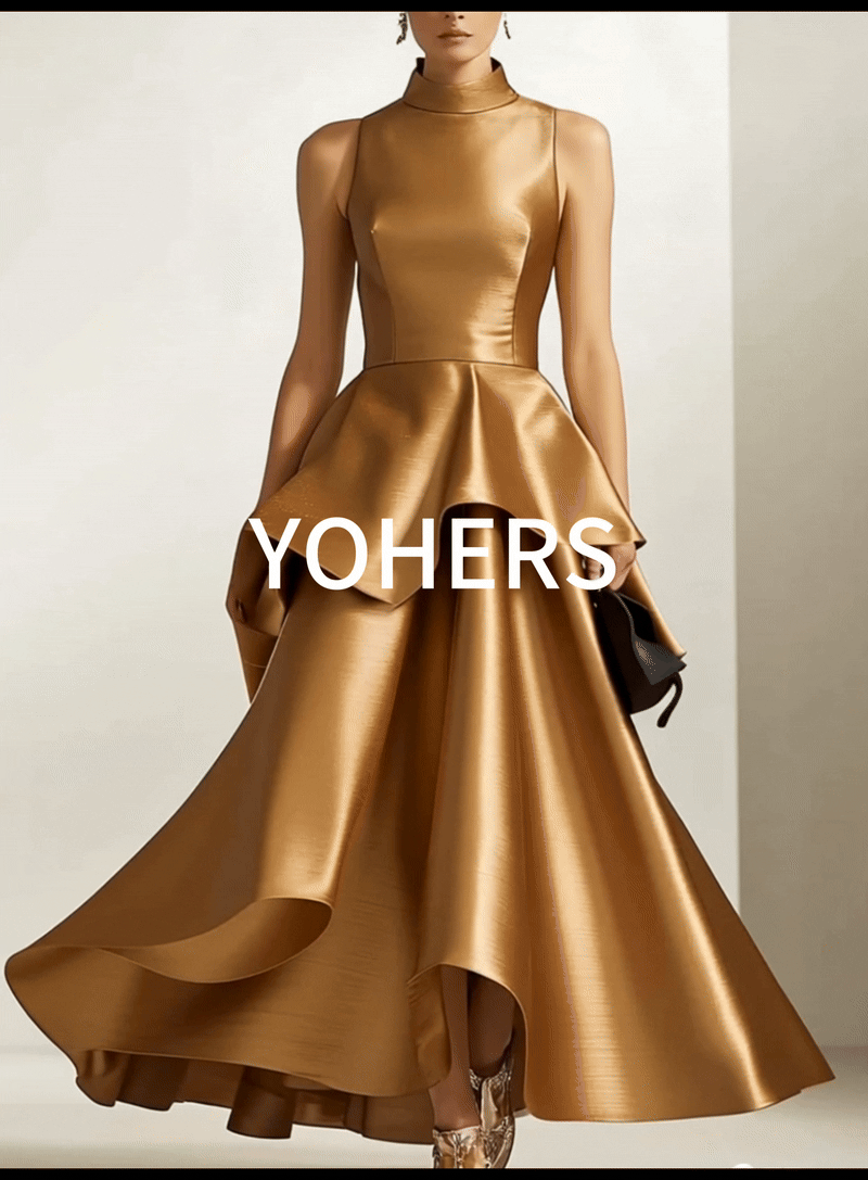 Gold Satin Maxi Dress With Ruffles