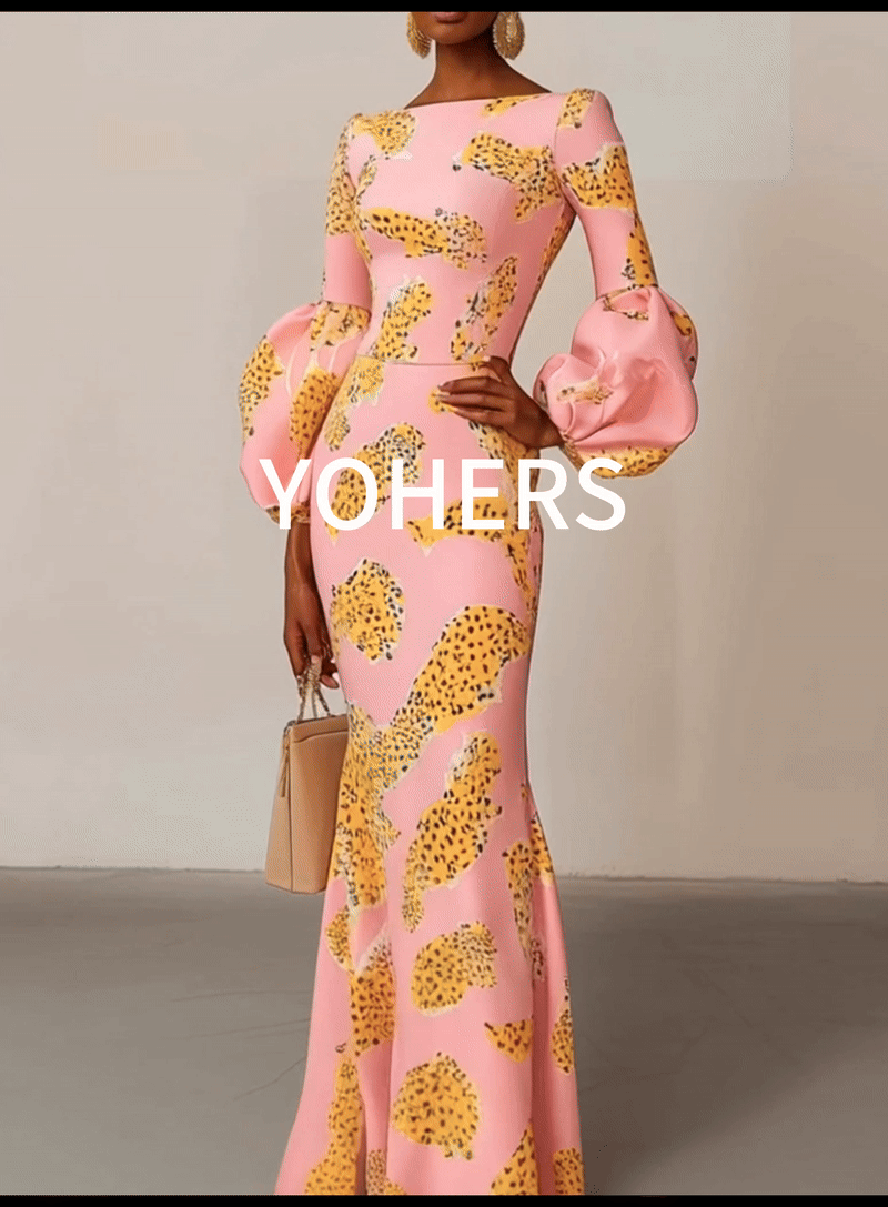 Pink Maxi Dress With Leopard Print Balloon Sleeves