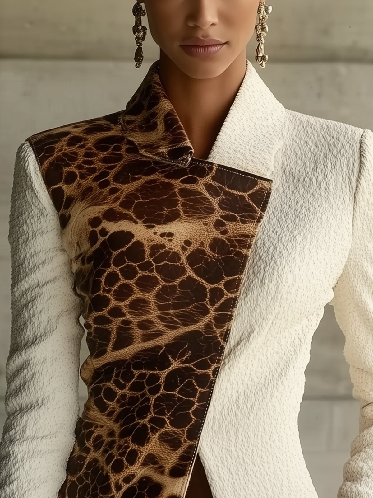 White Asymmetrical Animal Print Blazer