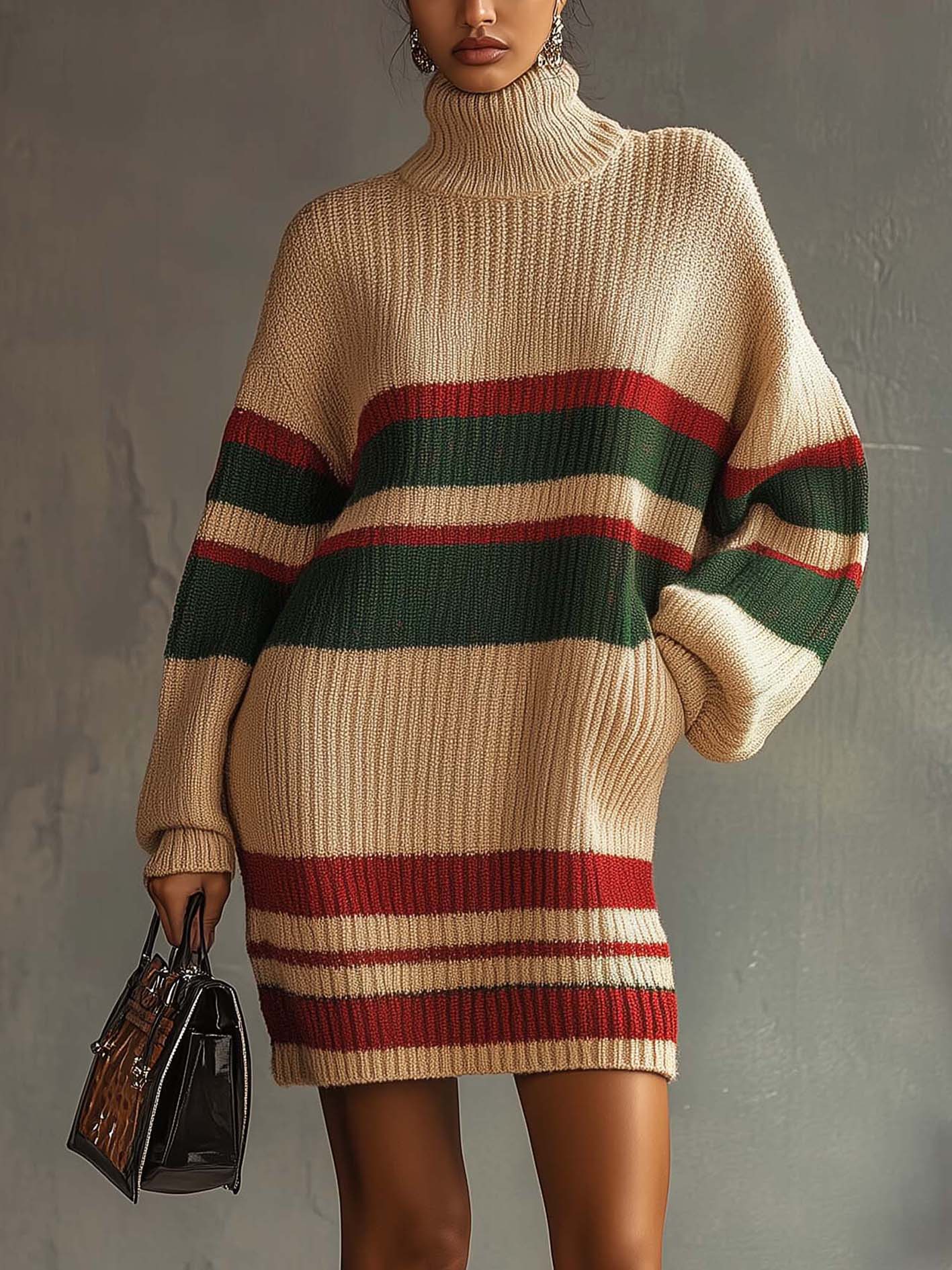 Off-white Knitted Mini Dress With Colorful Lines