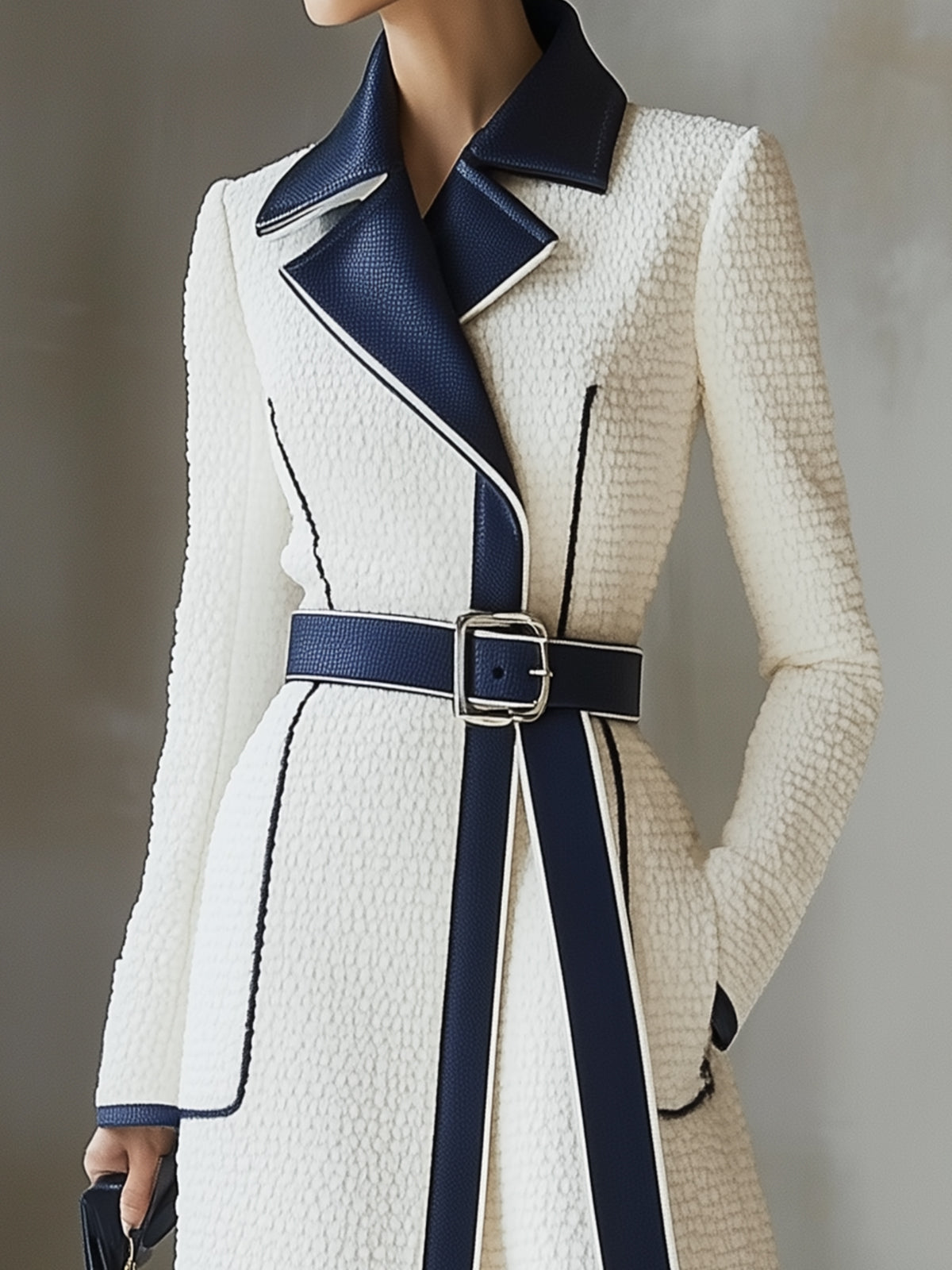 Navy Trim Textured Coat