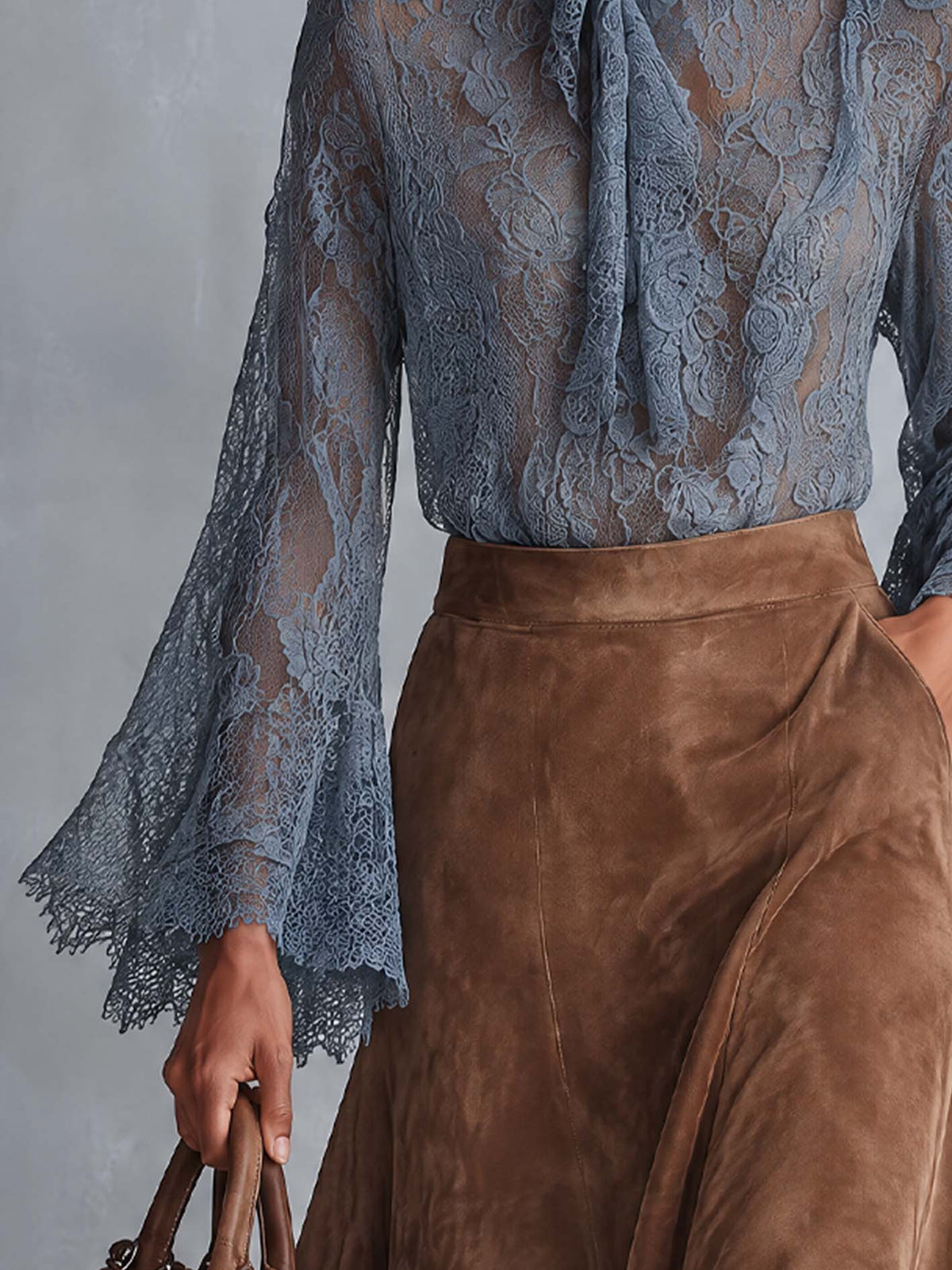Dusty Blue Sheer Lace Blouse