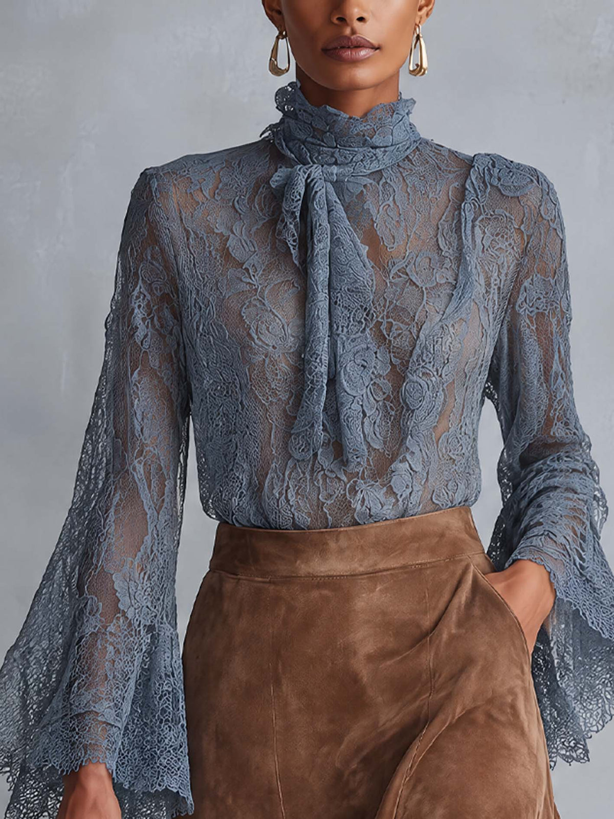 Dusty Blue Sheer Lace Blouse