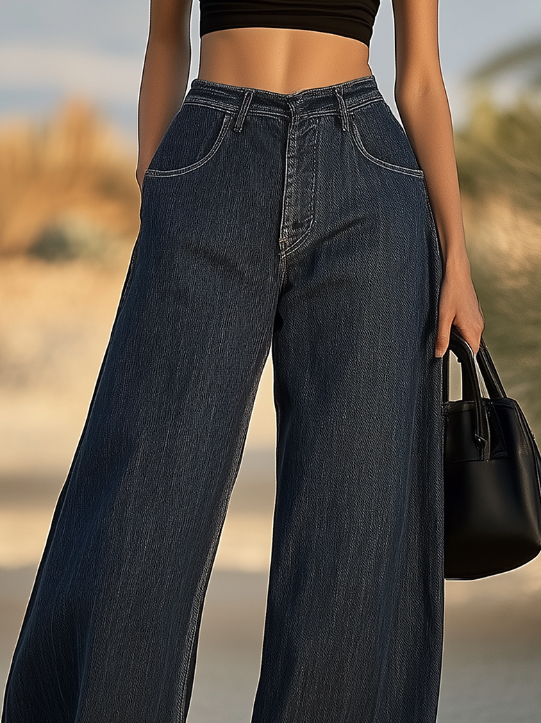 Fashion High Waist Denim Wide Leg Pants