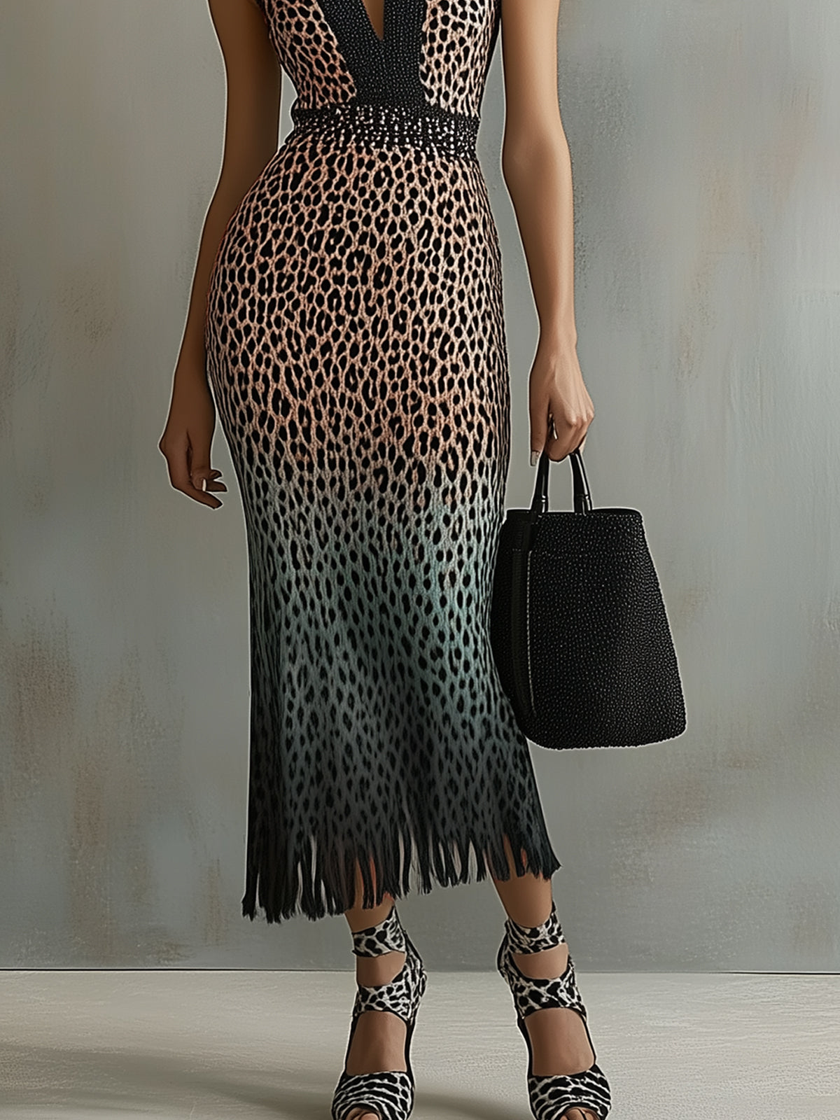 Ombre Leopard Print Knit Dress