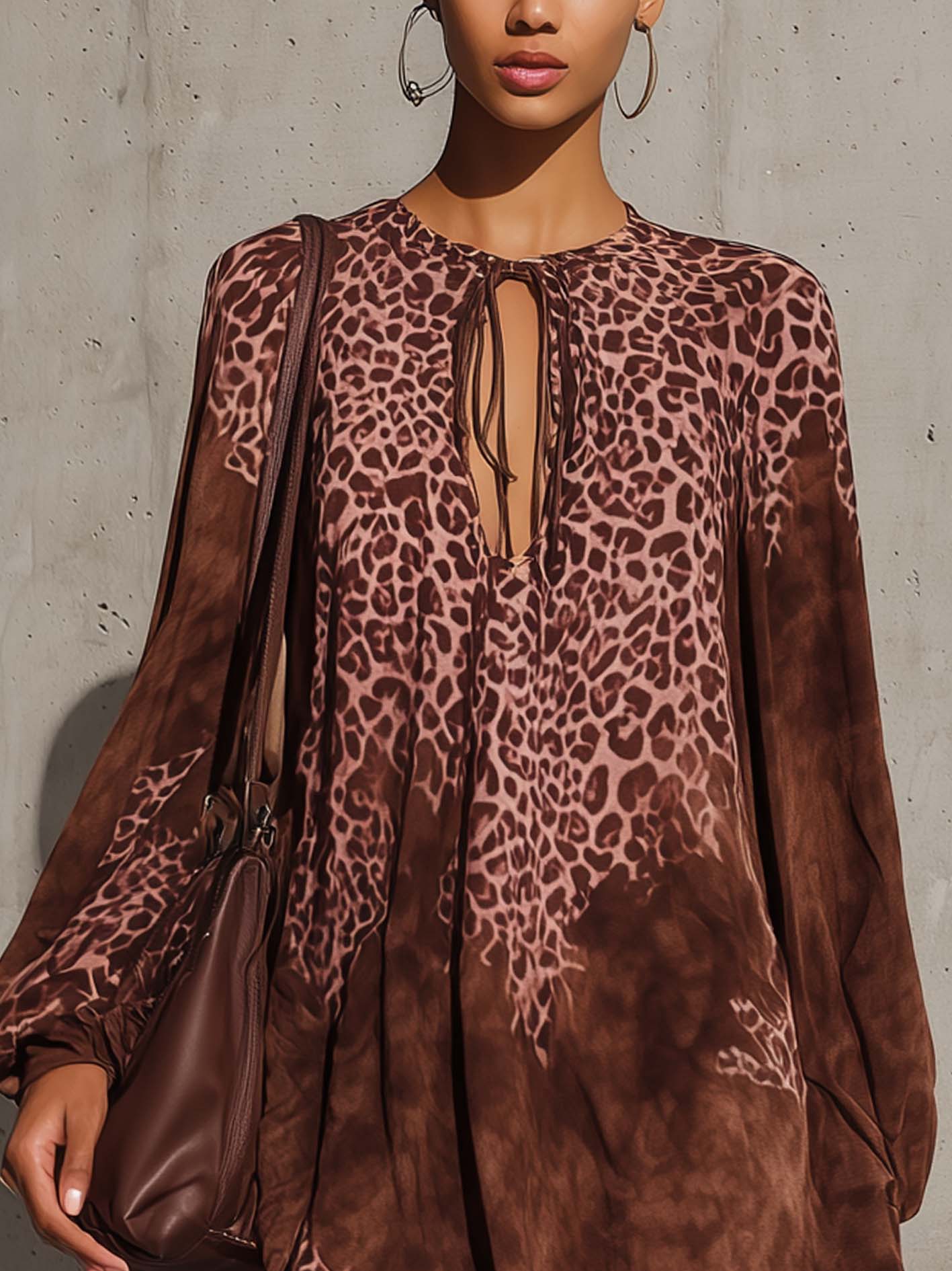 Gradient Leopard Print Brown Faux Suede Mini Dress