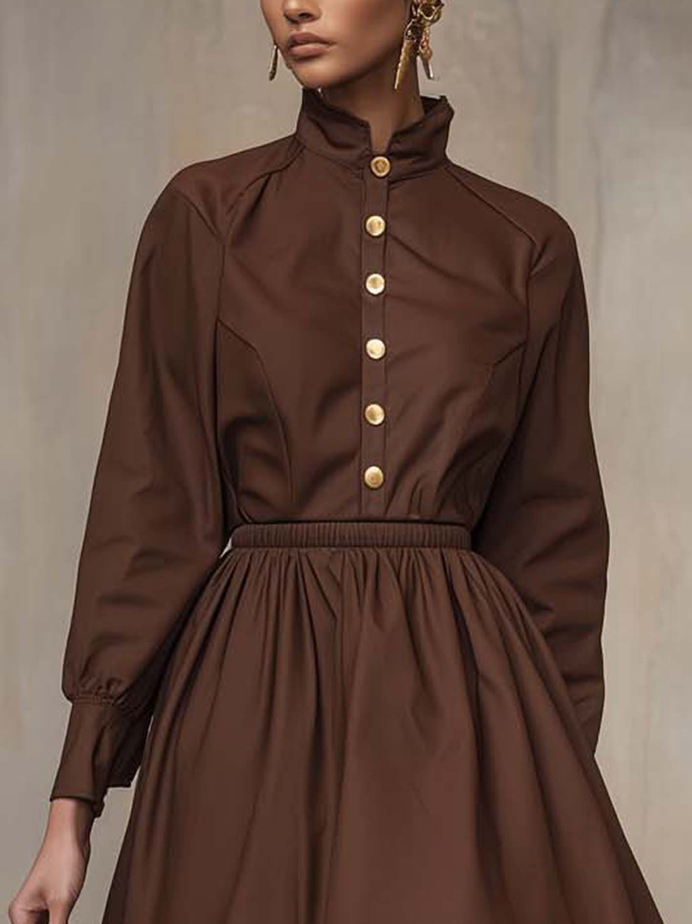 Brown Mini Trench Coat Dress With Lace And Buttons