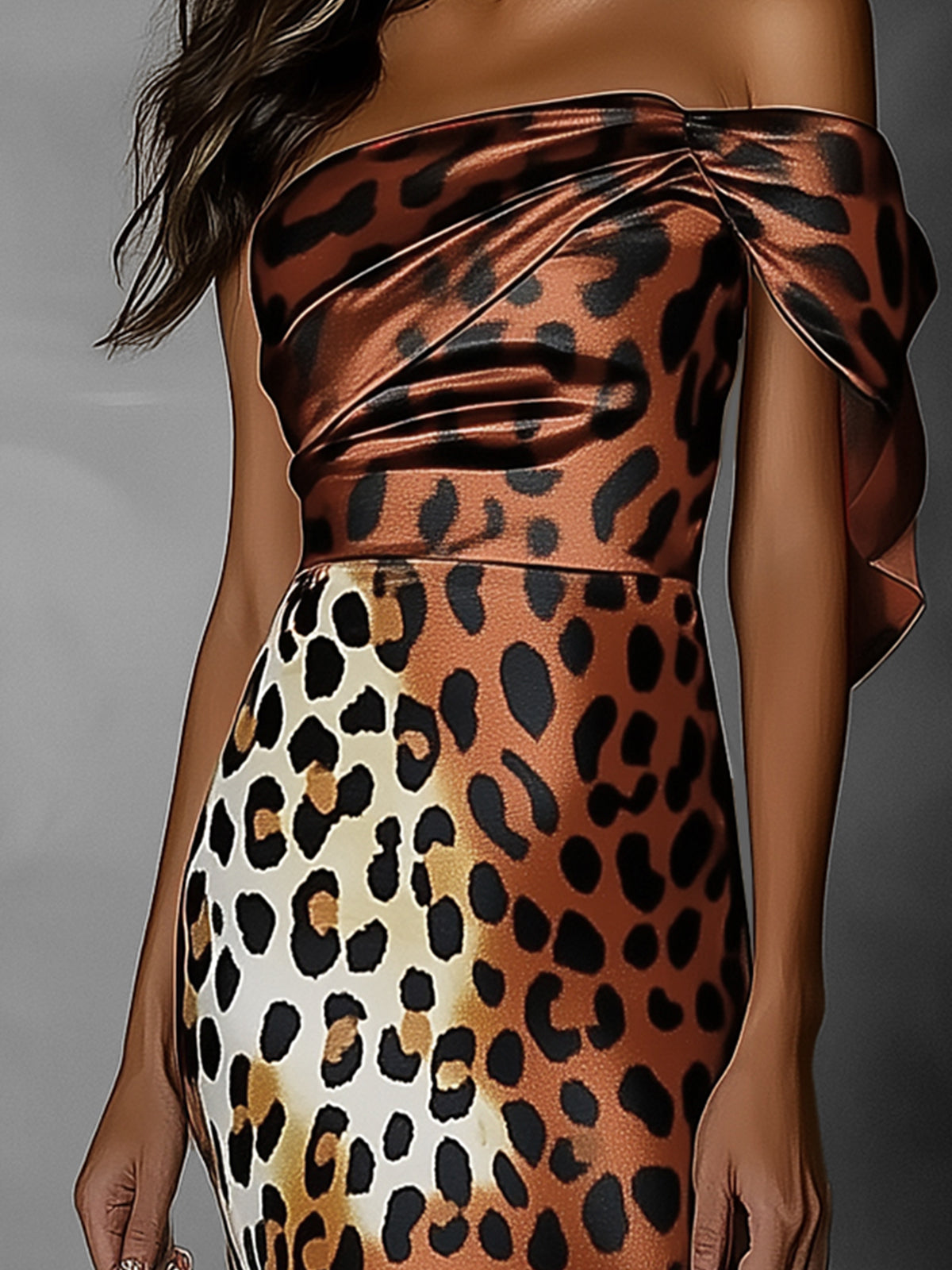 Trendy One Shoulder Leopard Print Satin Bodycon Dress