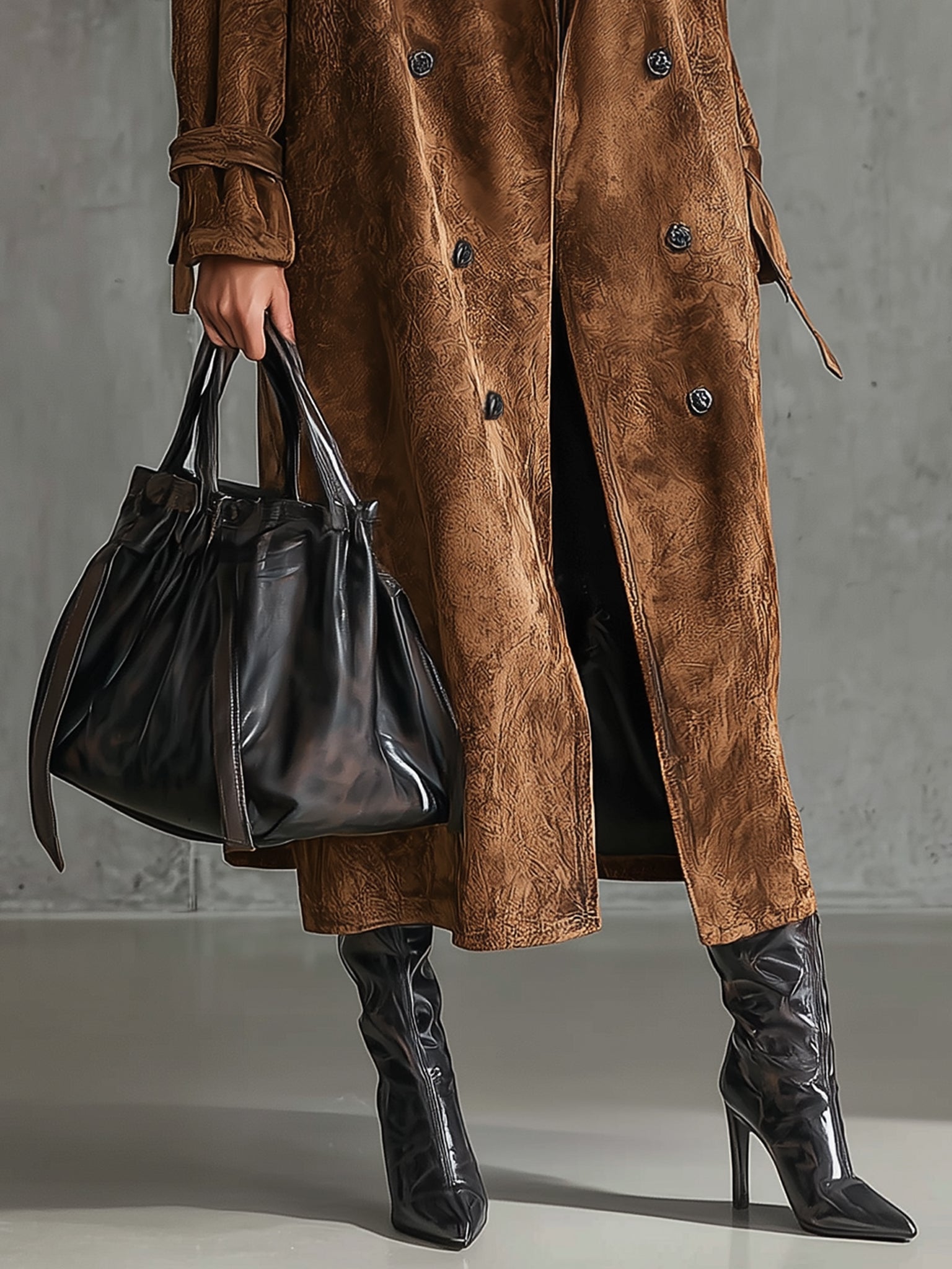 Brown Vintage Faux Suede Coat With Removable Eco Fur Collar
