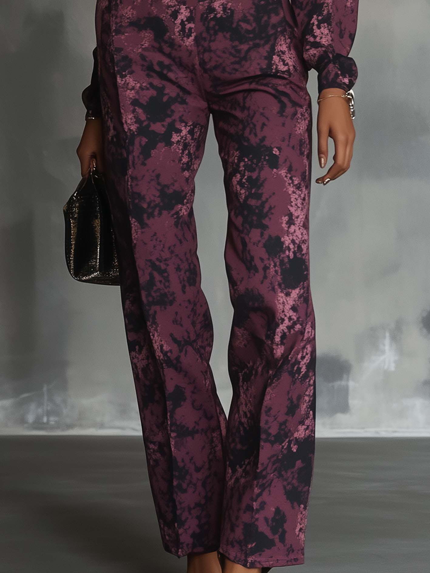 Dark Pink Jumpsuit With Black Camouflage Print