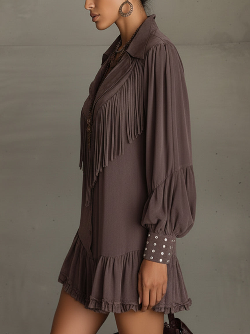 Vintage Plum Suede Fringe Mini Dress