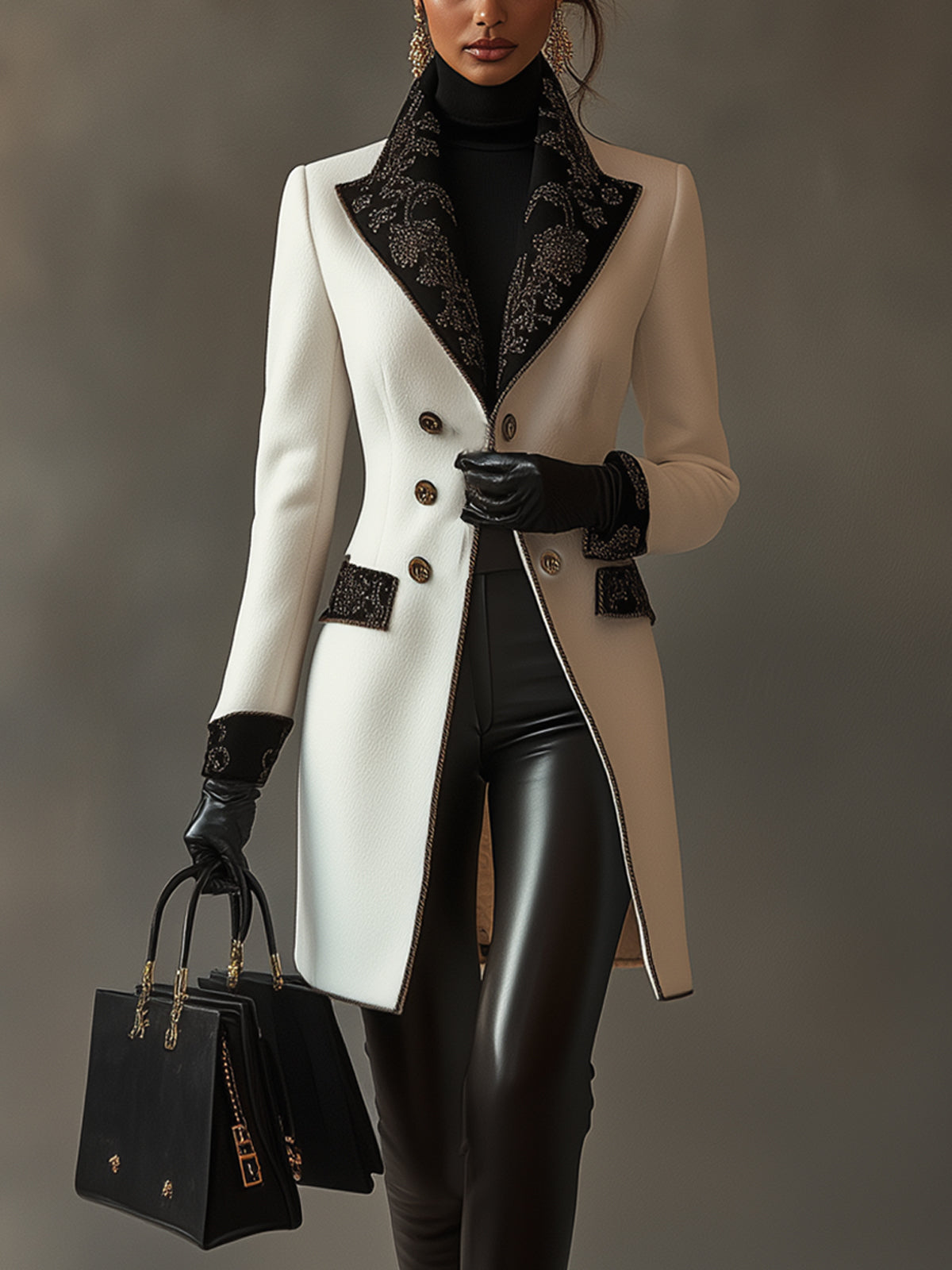White Chic Contrast Print Coat