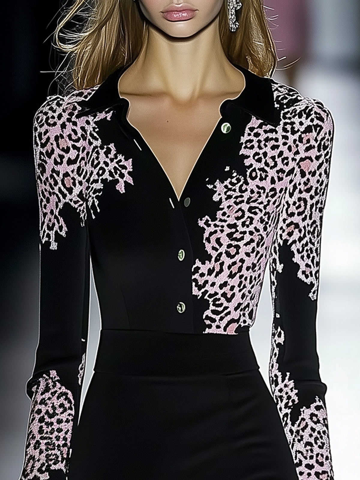 Black Pencil Dress With Pink Leopard Print