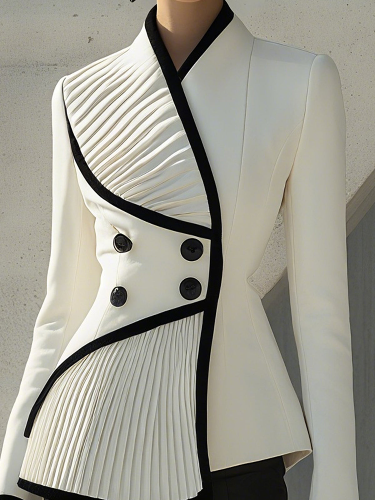 Asymmetric Pleated Contrast Blazer