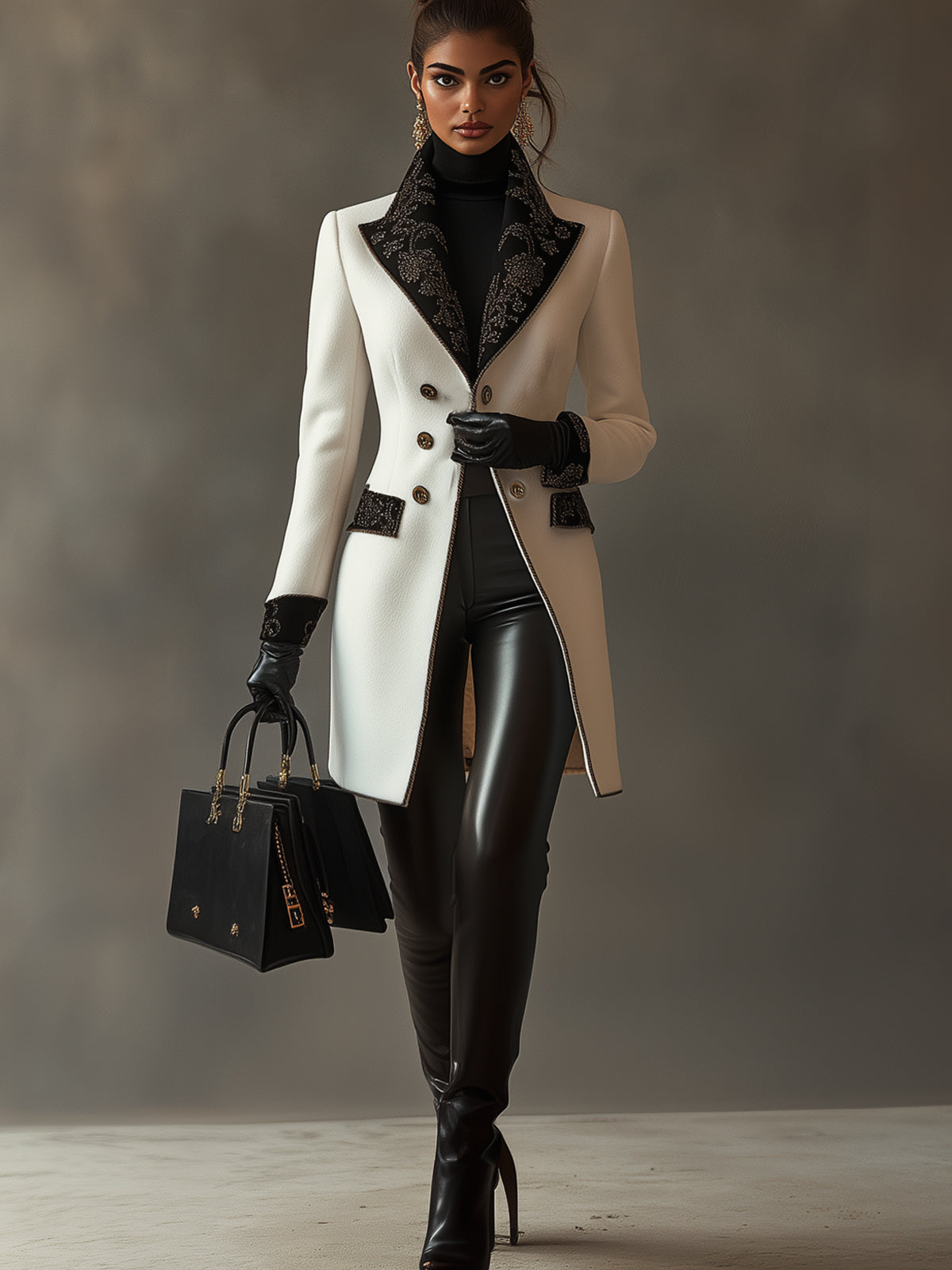 White Chic Contrast Print Coat
