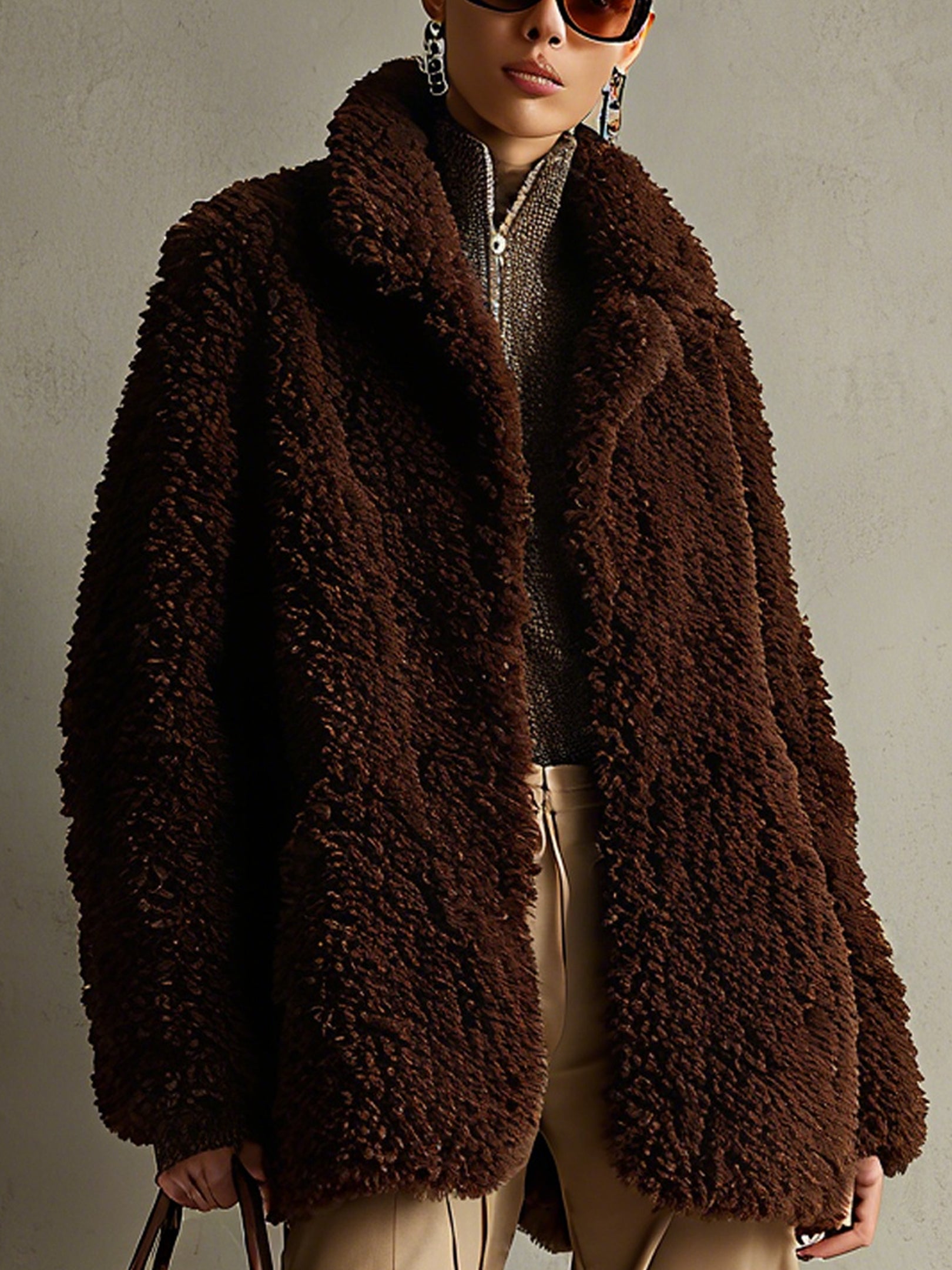 Chocolate Brown Eco Friendly Curly Faux Fur Coat
