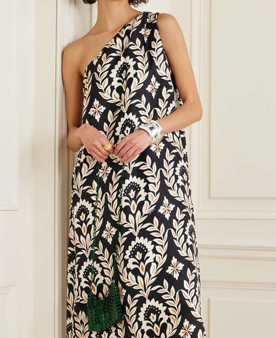 One-shoulder Floral-print Maxi Dress