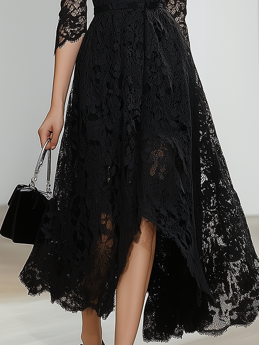 Black Round Neck Lace Maxi Dress