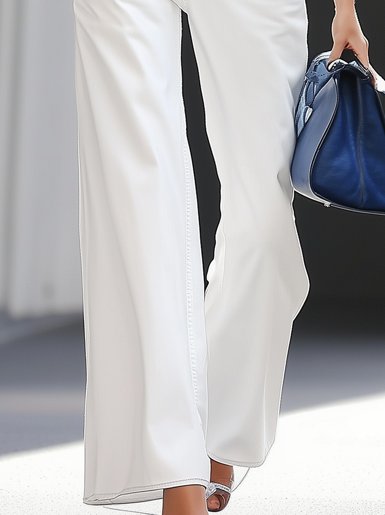 White Elegant Straight Leg Jeans