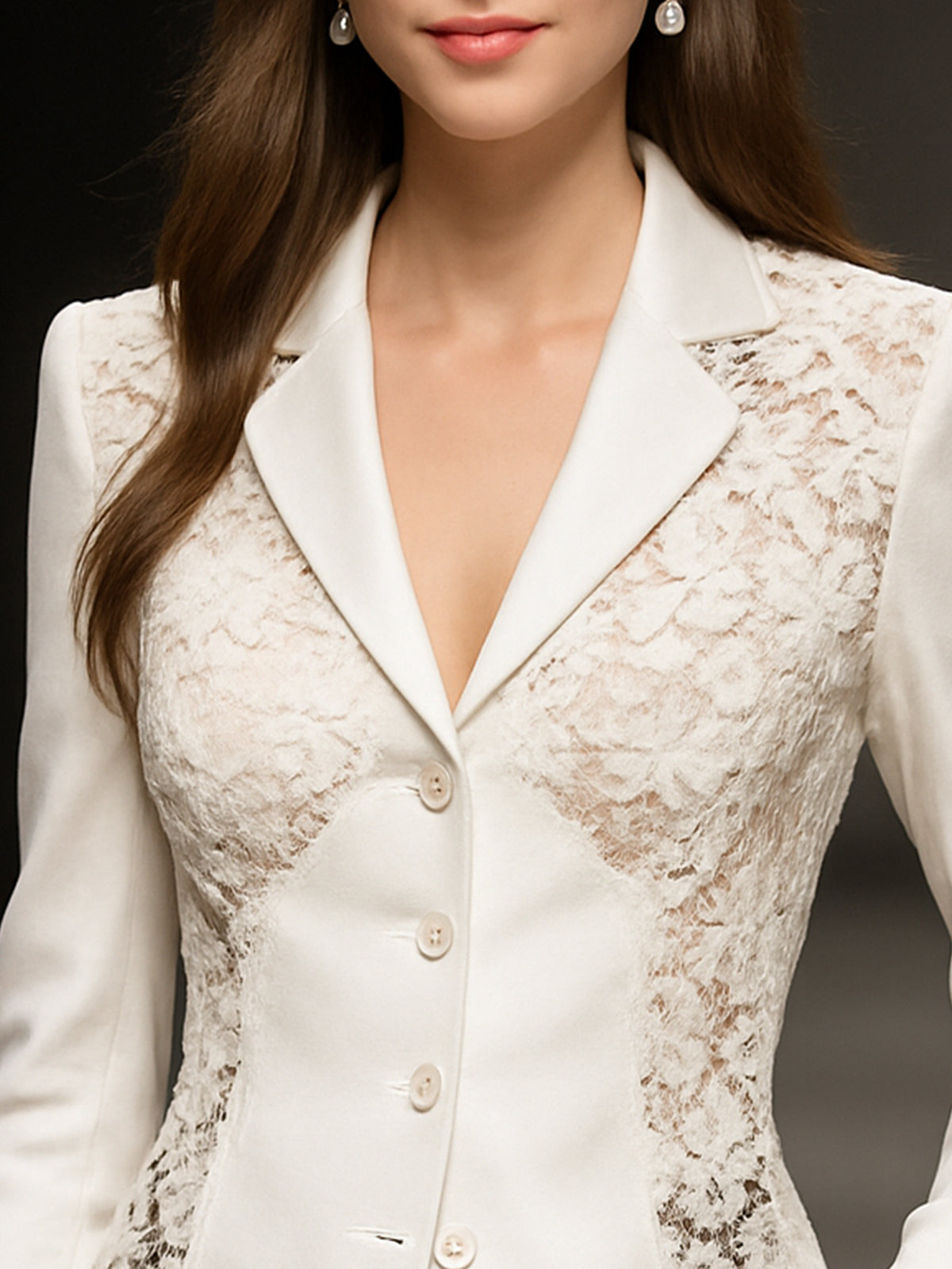 Sophisticated White Lace-Panelled Blazer With Tailored Fit