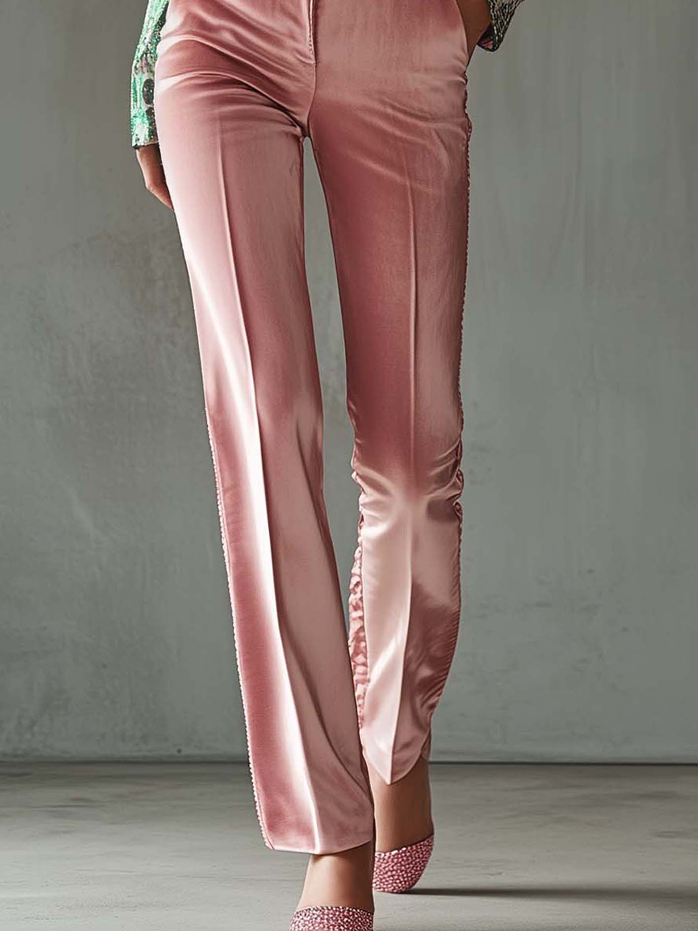Pink Velvet Jumpsuit With Green Leopard Print And Belt