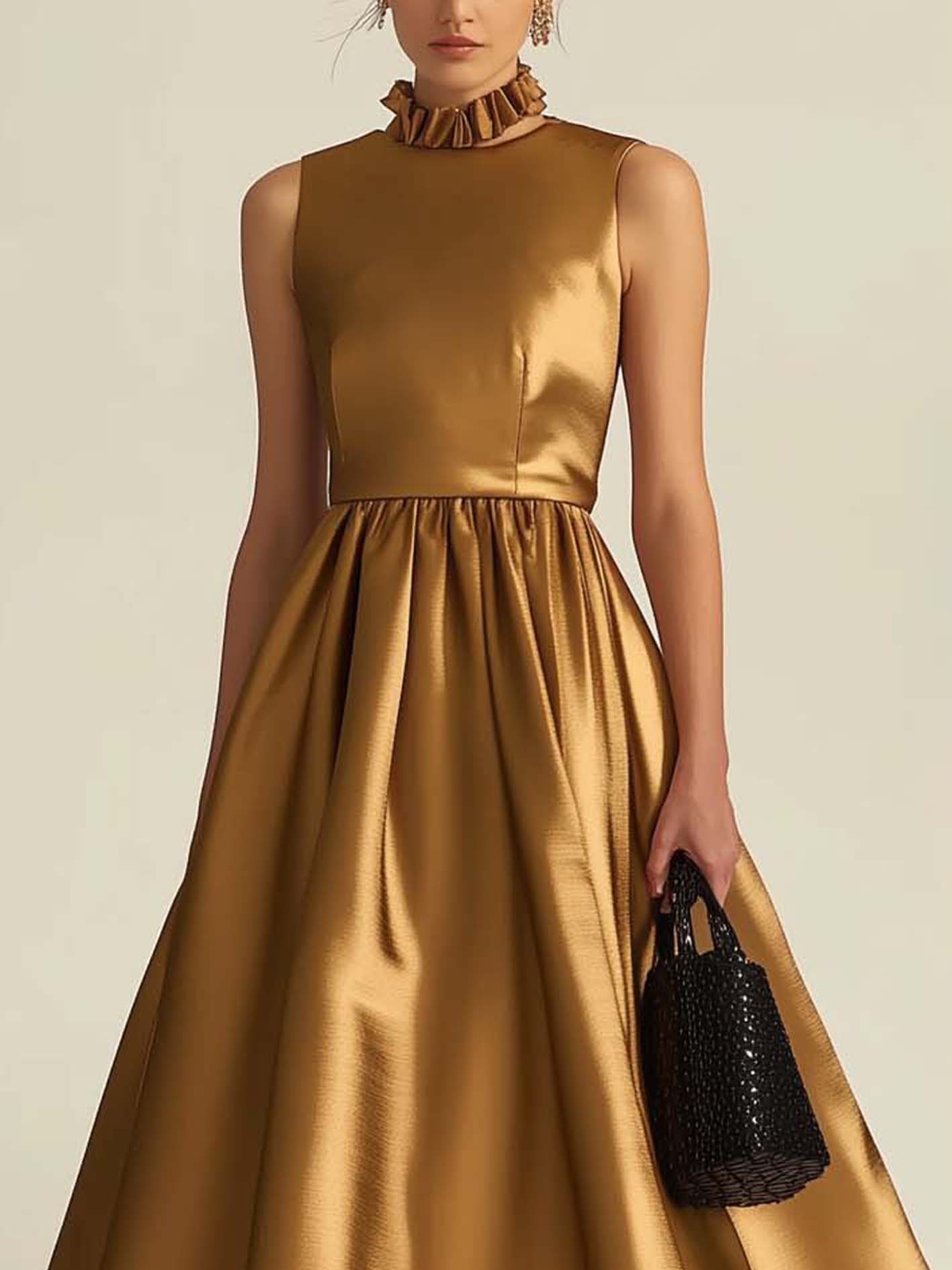 Luxurious Gold Satin Maxi Dress