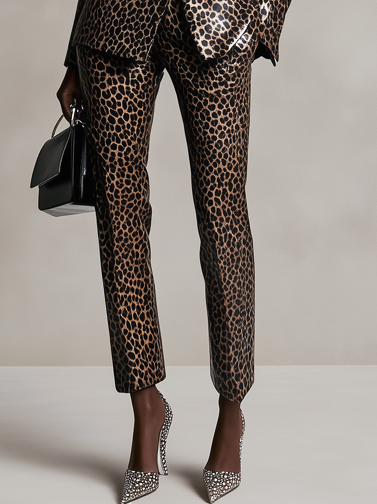 Brown Leopard Patent Double Breasted Blazer Suit