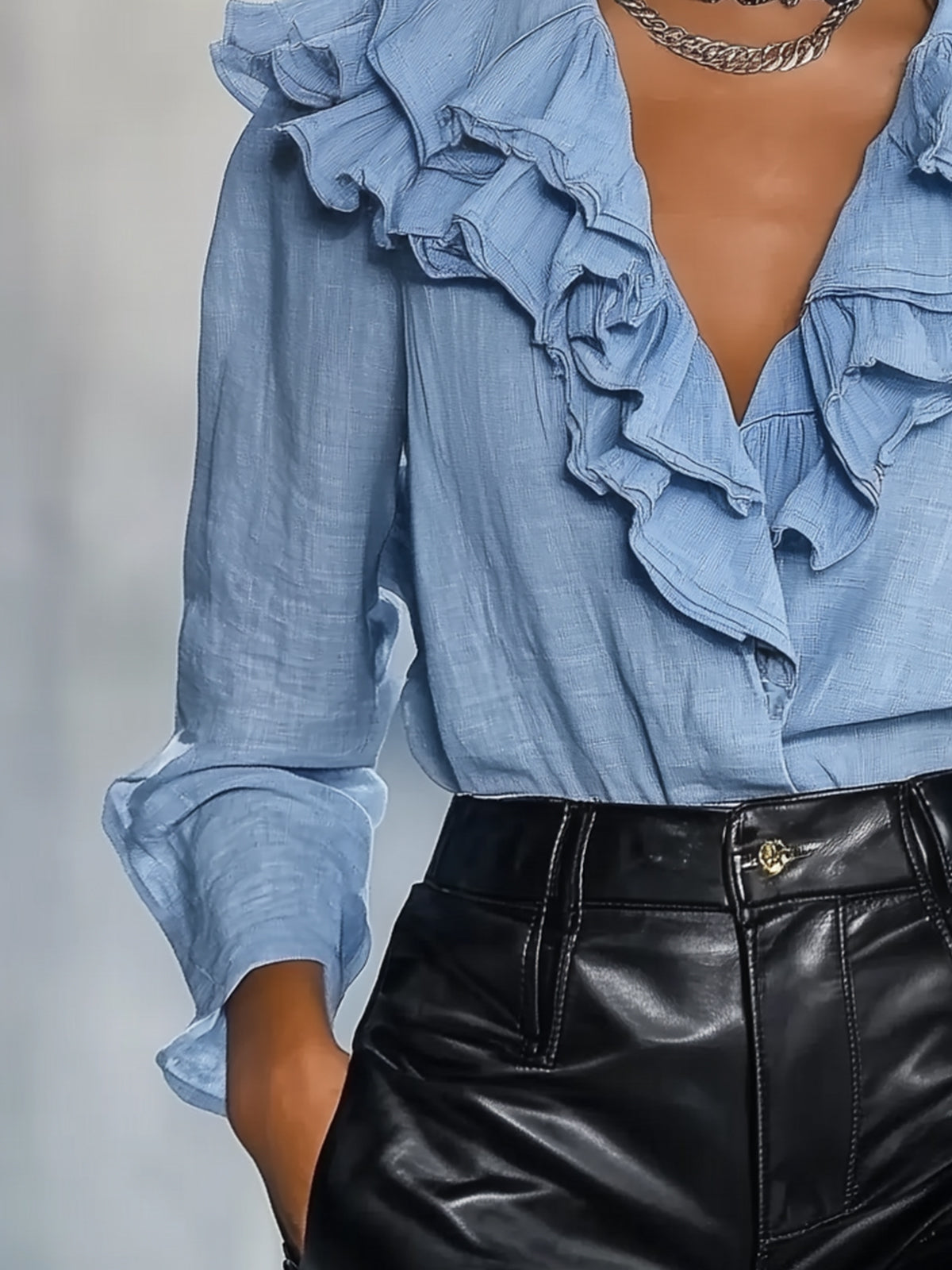 Linen Ruffled Edge Collar Blouse