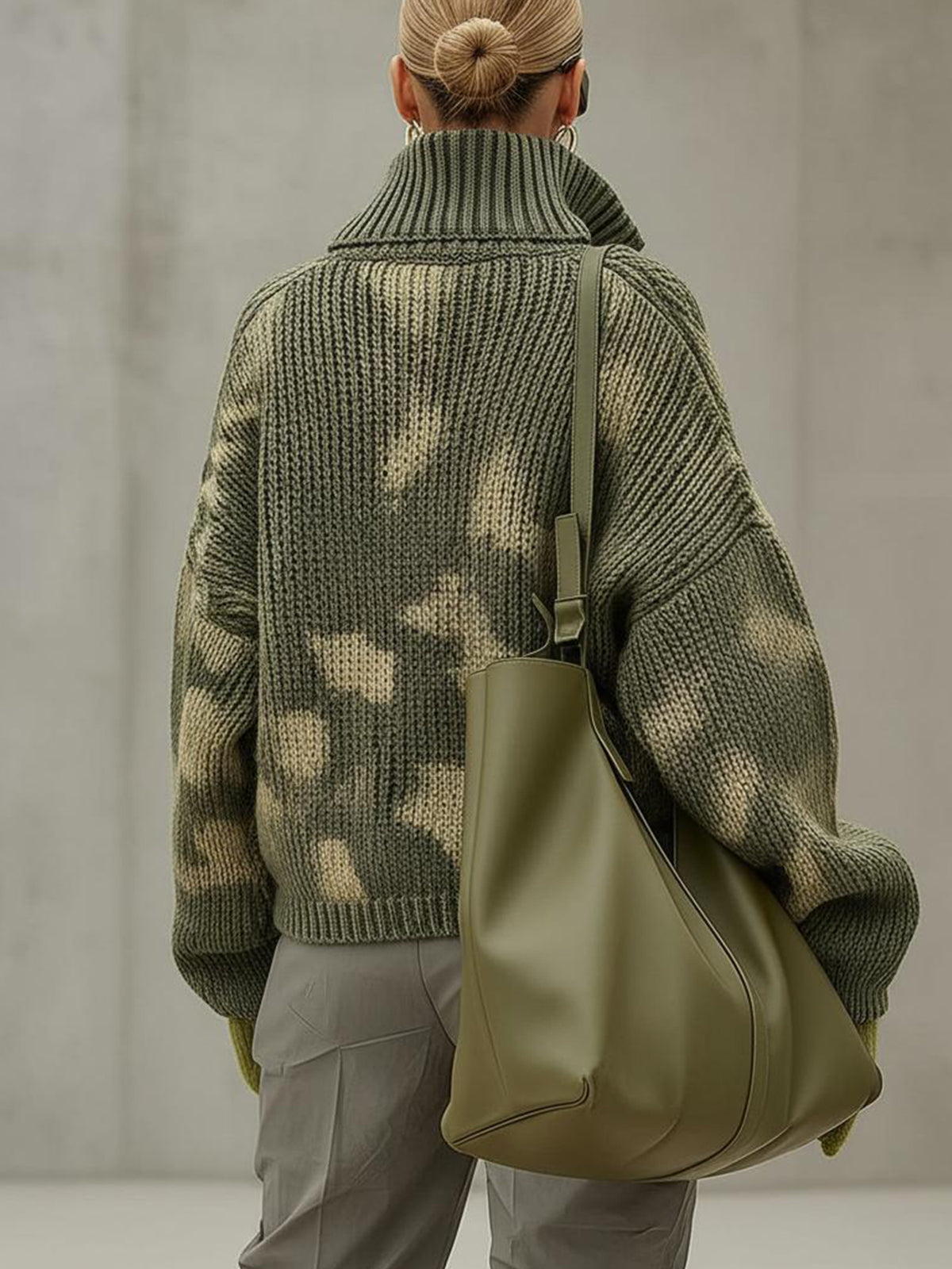 Olive Camouflage Knit Half Zip Sweater