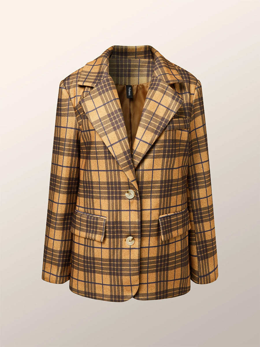 Woolen Plaid Elegant Blazer