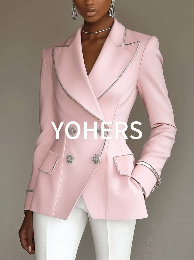 Pink Blazer With Silver Trim And Double-breasted Buttons