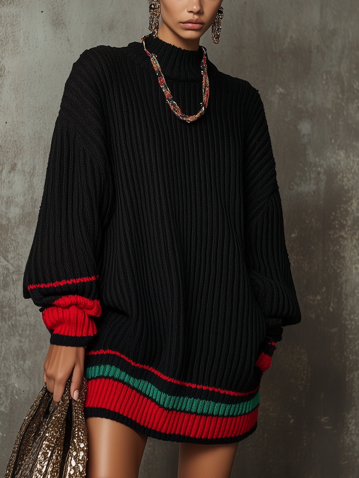 Black Chic Knit Sweater Dress