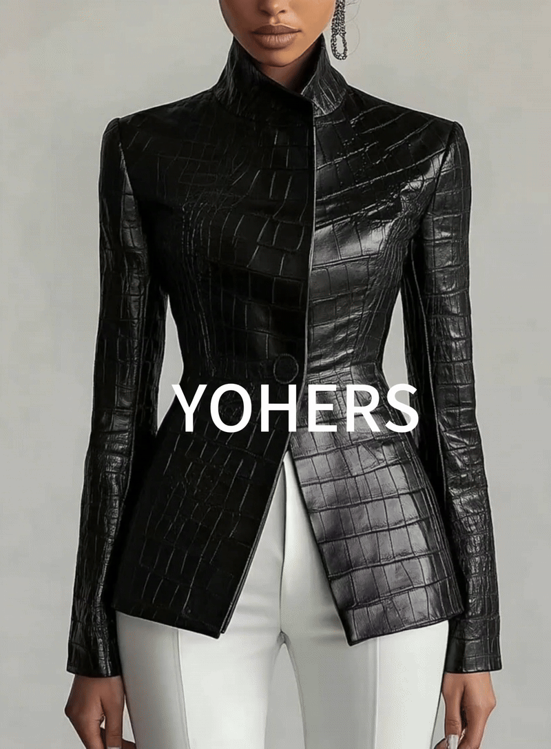 Textured Black Faux Leather Jacket With Button