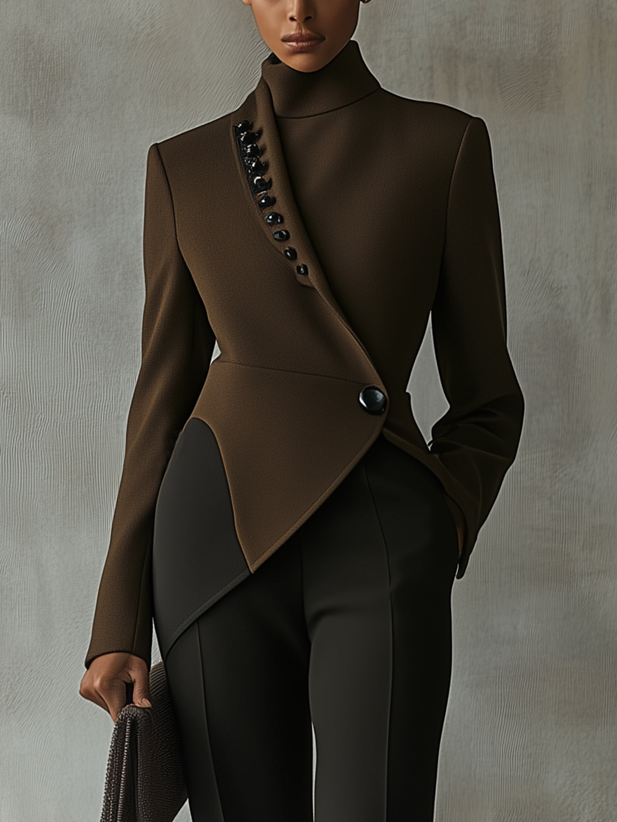 Color Matching Asymmetrical High Collar Jacket