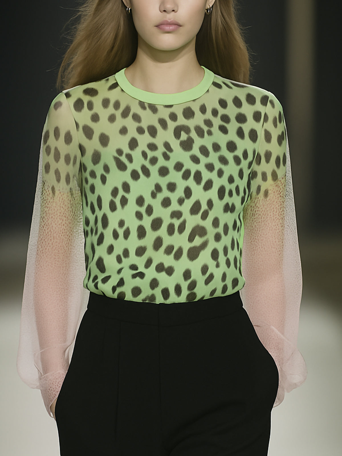 Gradient Sheer Leopard Print Shirts