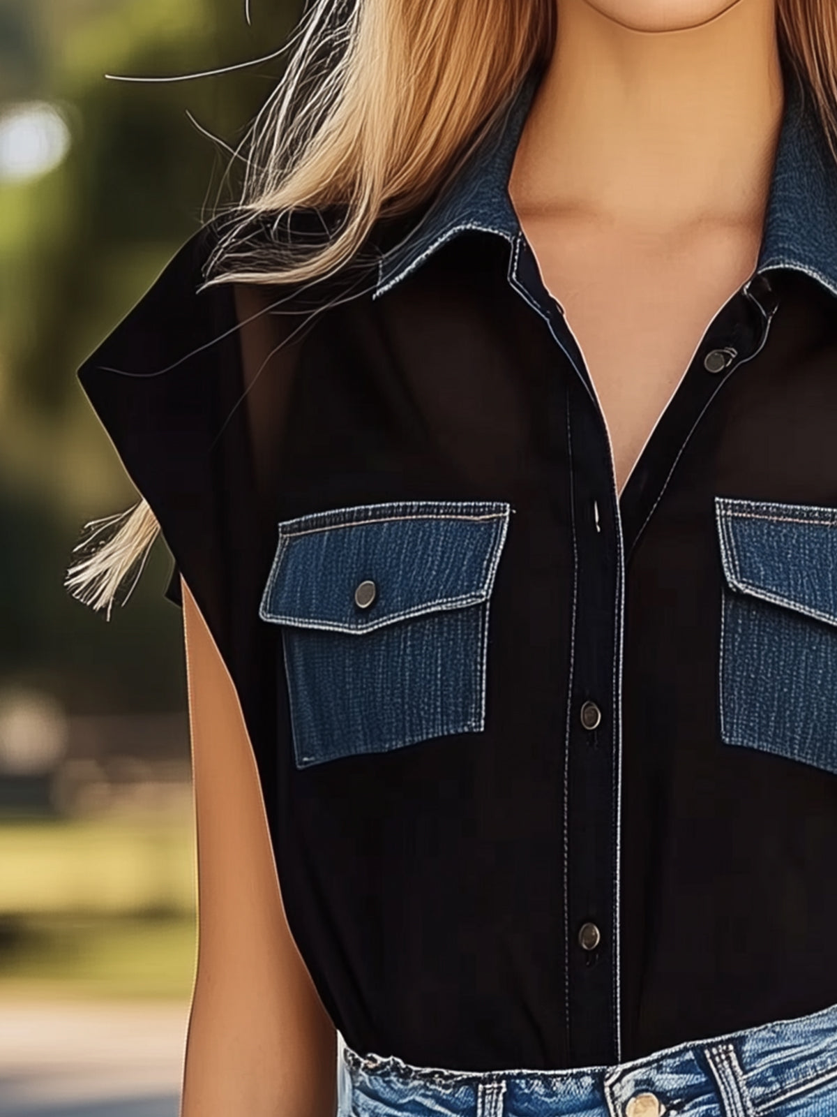 Collared Patchwork Pocket Shirt