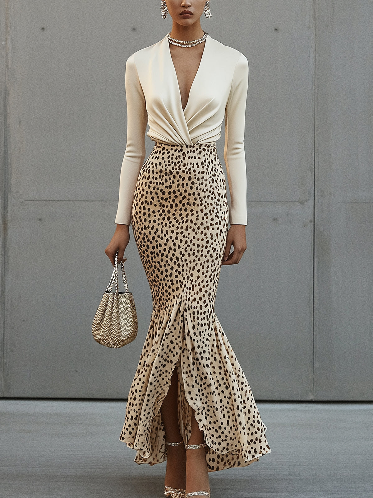 Ivory Twist Front Top and Leopard Ruffle Set