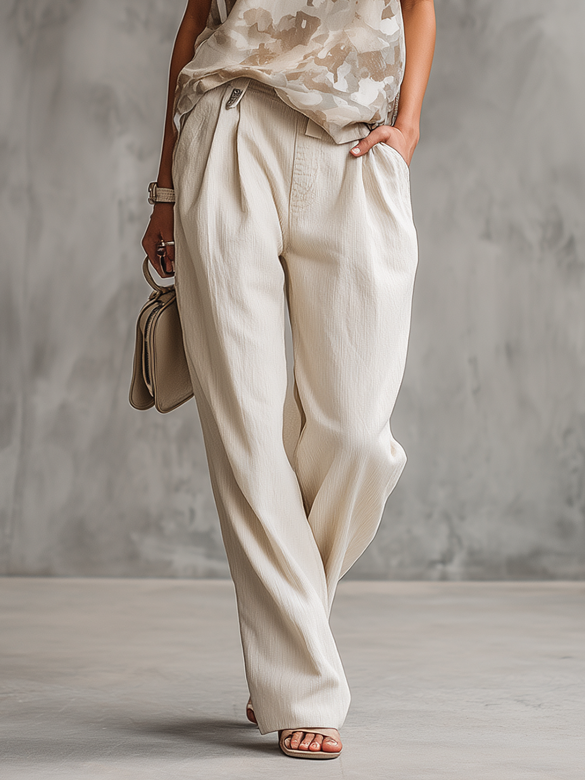 White Camouflage Sleeveless Top And Wide-Leg Trouser Set