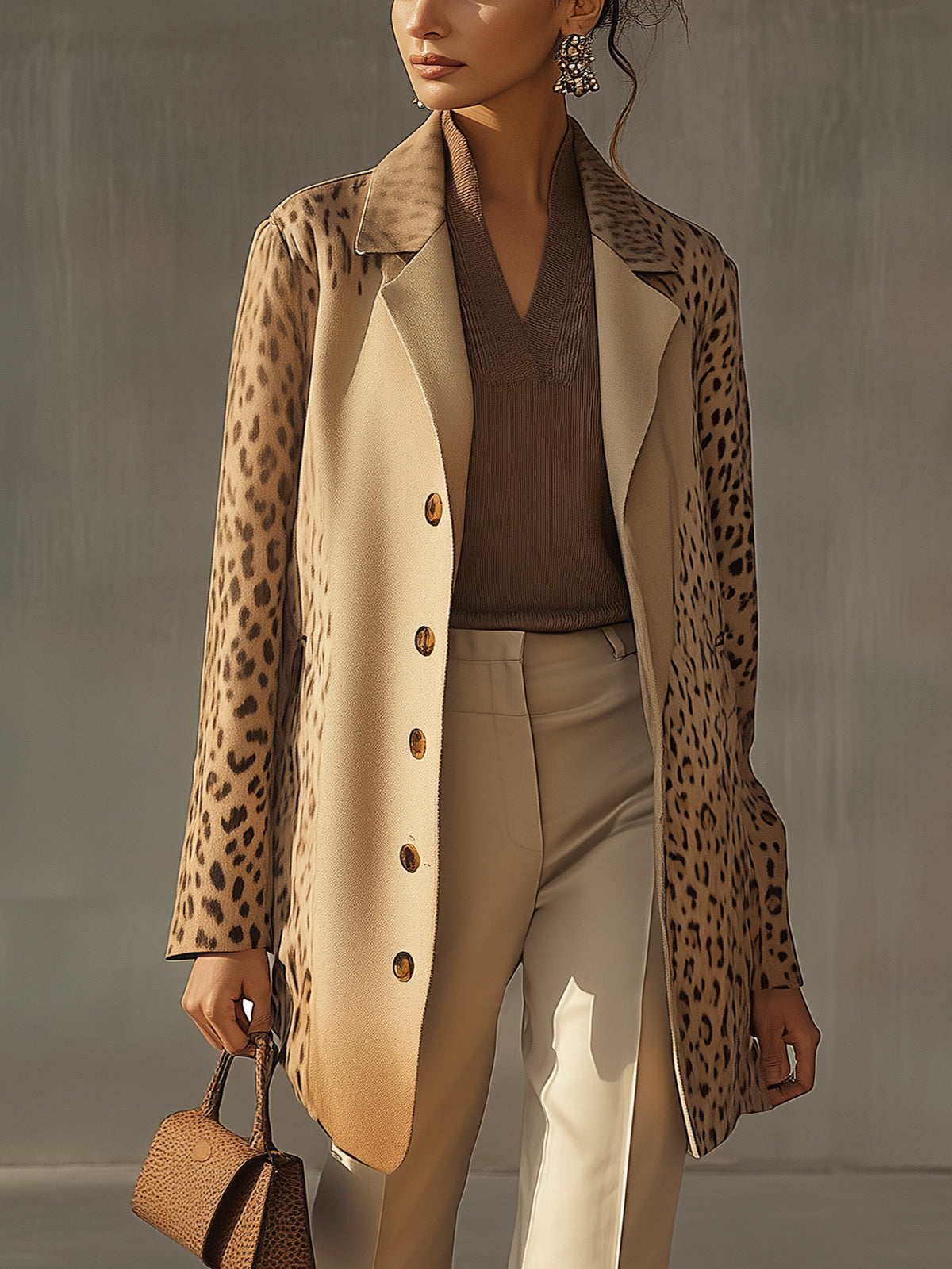Leopard Print Trench Coat With Button Detail
